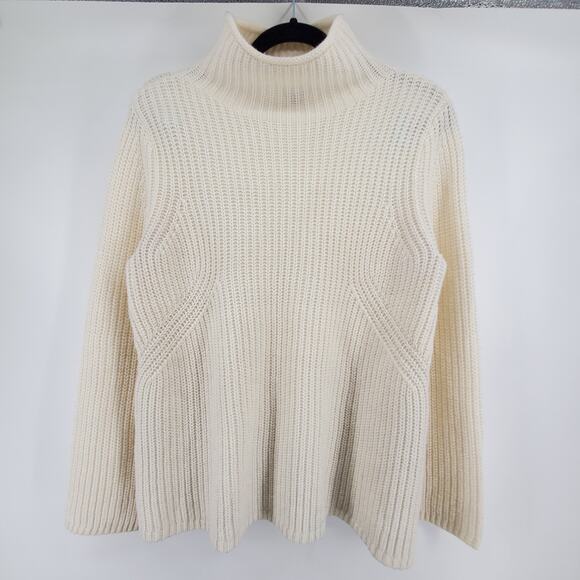 Daniel Cremleuix Sweaters - Cremleuix Wool Blend Cream Mock Neck Chunky Knit Sweater with Bell Sleeves| S